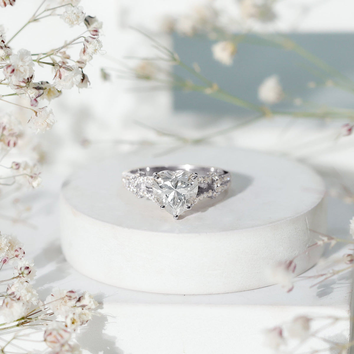 Heart Shape Moissanite Solitaire Engagement Ring in Split Shank