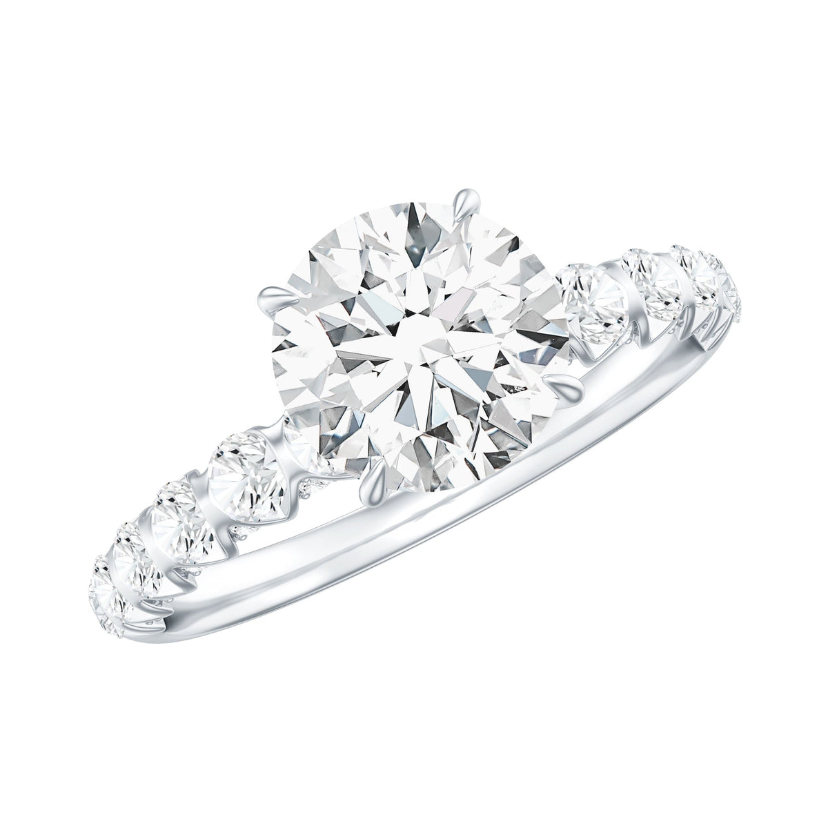 Anillo de compromiso solitario de moissanita talla redonda con piedras laterales