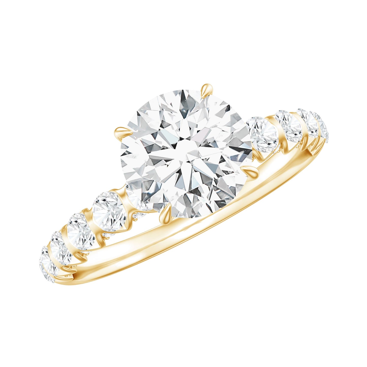 Anillo de compromiso solitario de moissanita talla redonda con piedras laterales