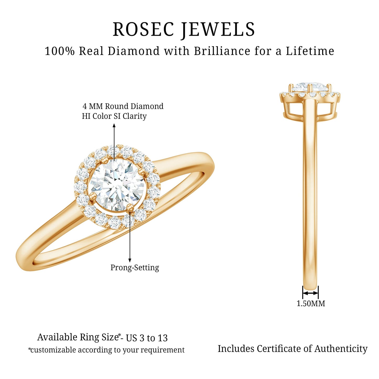Anillo de promesa de diamante natural de 0,25 quilates con certificado