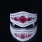 Designer Lab Created Ruby 3 Stone Engagement Ring With Moissanite