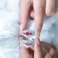 Designer Lab Created Ruby 3 Stone Engagement Ring With Moissanite