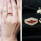 Designer Lab Created Ruby 3 Stone Engagement Ring With Moissanite