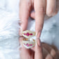 Designer Lab Created Ruby 3 Stone Engagement Ring With Moissanite