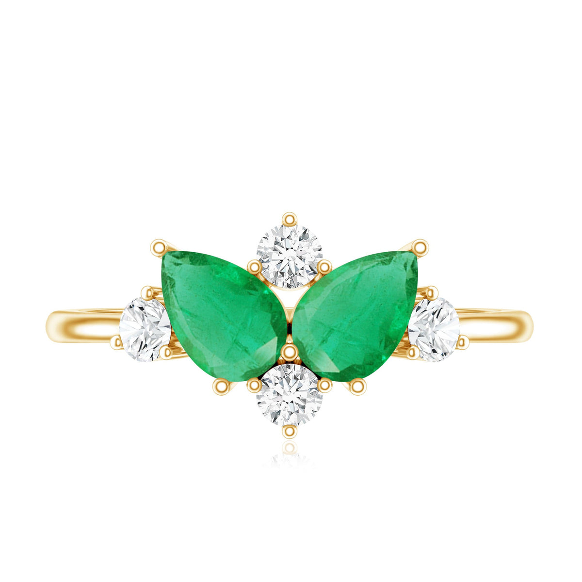 Natural Pear Shape Emerald Toi Et Moi Engagement Ring with Diamond