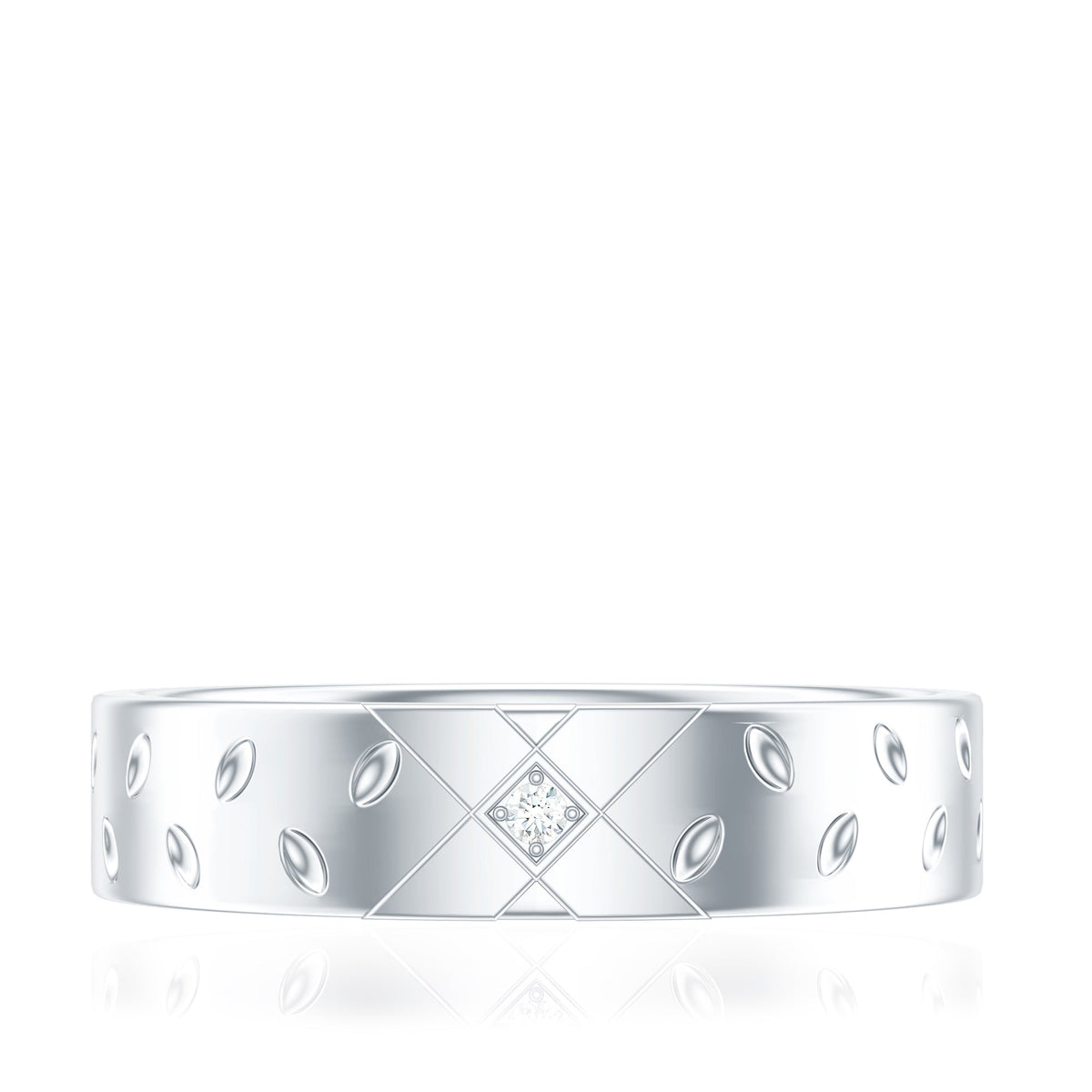 Two Tone Cross Wedding Band with Moissanite