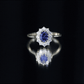 Anillo de compromiso certificado con zafiro azul ovalado de 1,5 quilates cultivado en laboratorio estilo Princesa Diana con diamante