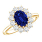Anillo de compromiso certificado con zafiro azul ovalado de 1,5 quilates cultivado en laboratorio estilo Princesa Diana con diamante