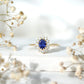 Anillo de compromiso certificado con zafiro azul ovalado de 1,5 quilates cultivado en laboratorio estilo Princesa Diana con diamante