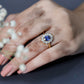Anillo de compromiso certificado con zafiro azul ovalado de 1,5 quilates cultivado en laboratorio estilo Princesa Diana con diamante