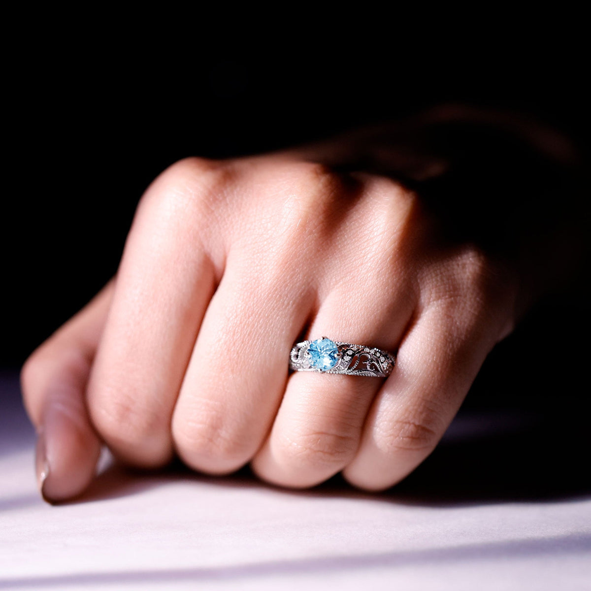 0.8 Carat Vintage Style Aquamarine and Diamond Engagement Ring
