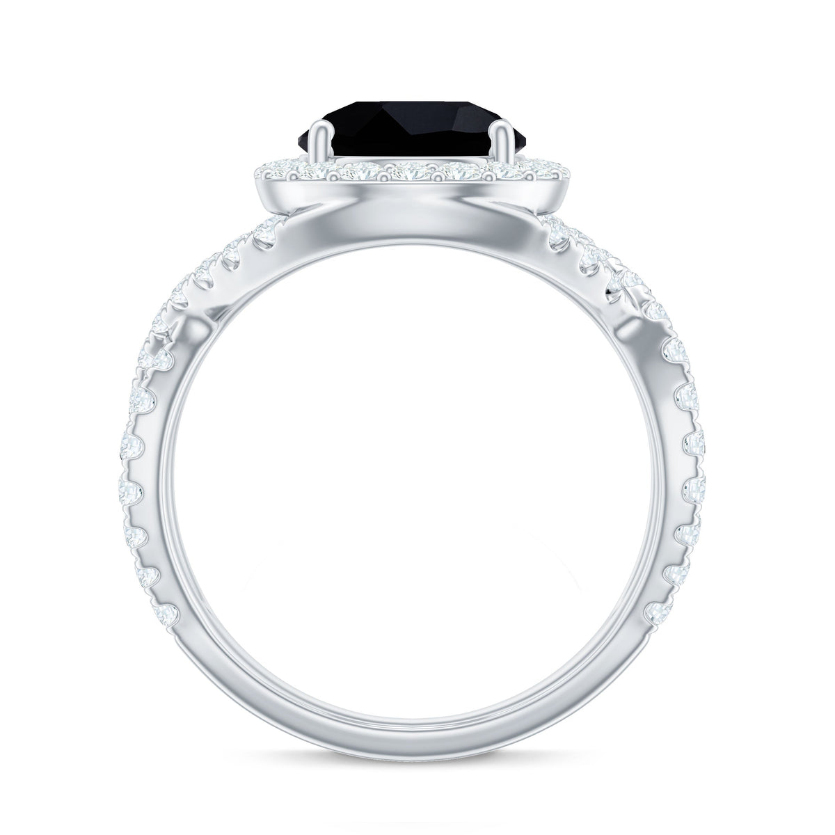 Certified 2 Carat Black Onyx Crossover Engagement Ring with Moissanite Halo