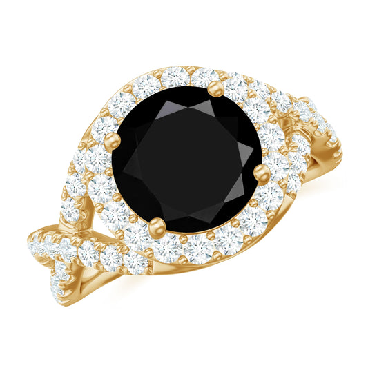 Anillo de compromiso cruzado de ónix negro de 2 quilates certificado con halo de moissanita