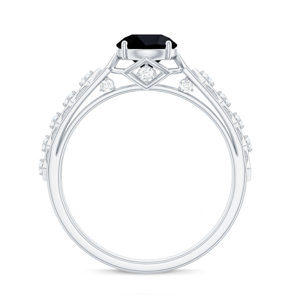 Art Deco Inspired Black Spinel Solitaire Engagement Ring with Diamond