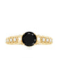 Art Deco Inspired Black Spinel Solitaire Engagement Ring with Diamond