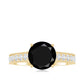 Natural Black Spinel Solitaire Engagement Ring with Diamond Side Stones