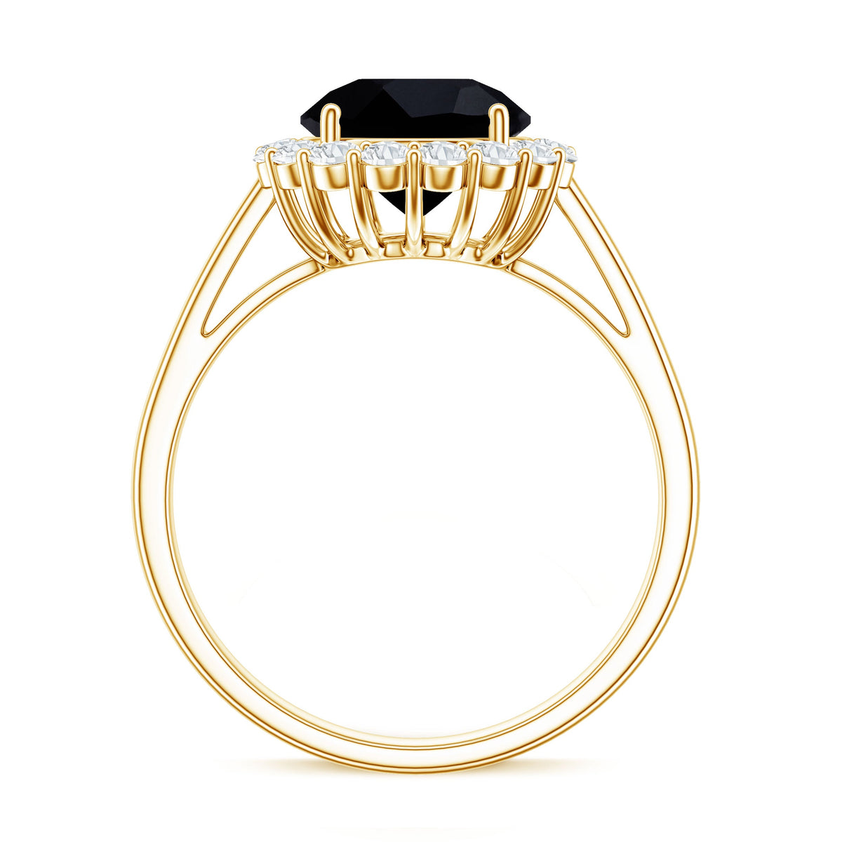 Natural 2.6 Carat Black Spinel Engagement Ring with Diamond Halo