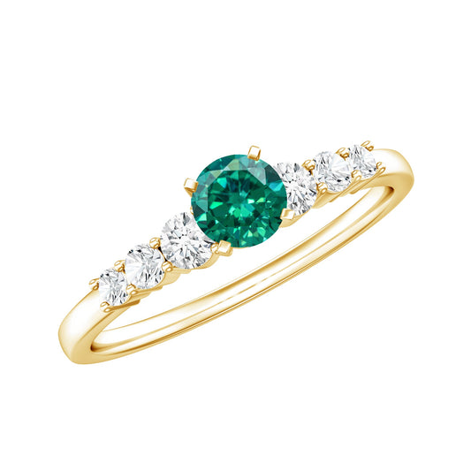 Anillo de promesa redondo de esmeralda creada en laboratorio con certificado