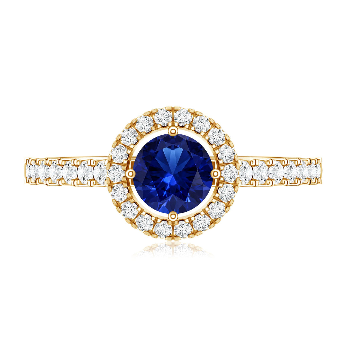 Certified 0.6 Carat Lab Grown Blue Sapphire Diamond Engagement Ring with Halo