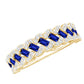 Anillo de Media Eternidad de Zafiro Azul de Laboratorio Baguette Certificado con Diamante
