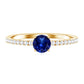 0.6 Carat Lab Created Blue Sapphire Promise Ring with Diamond Side Stones