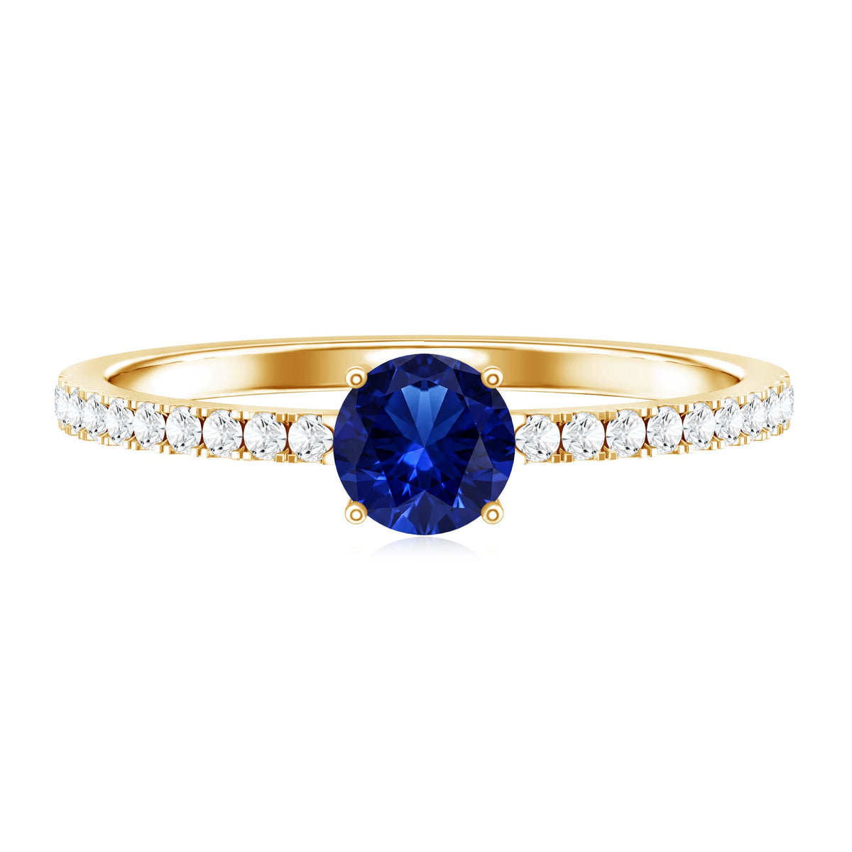 0.6 Carat Lab Created Blue Sapphire Promise Ring with Diamond Side Stones