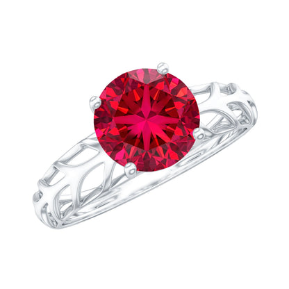Anillo de compromiso solitario de rubí de 2,3 quilates creado en laboratorio con diseño de filigrana