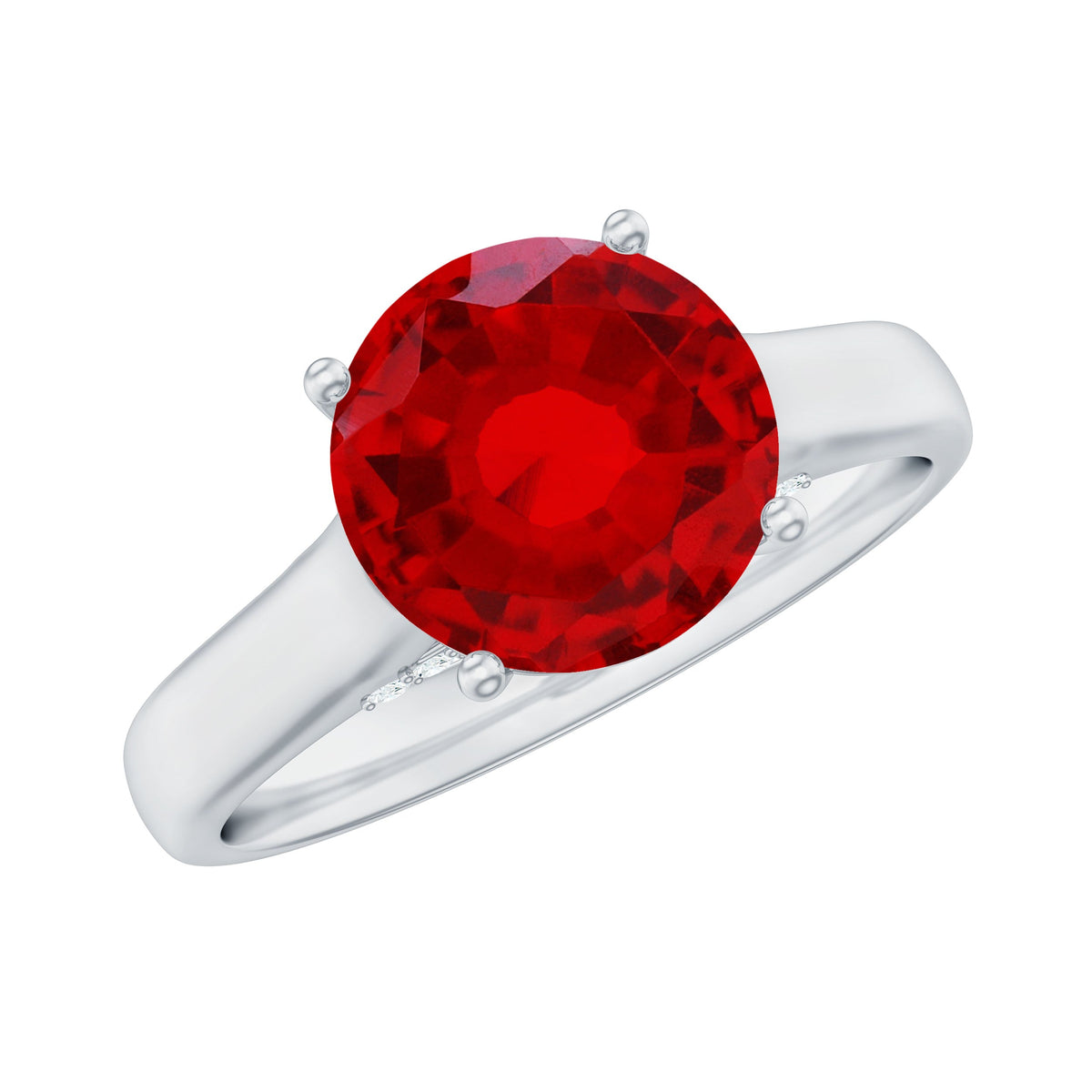 Anillo de compromiso solitario con rubí creado en laboratorio de 2,3 quilates con diamantes sorpresa