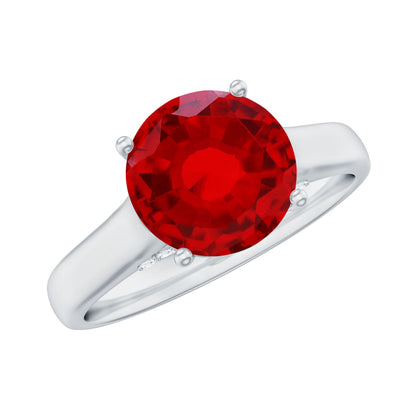 Anillo de compromiso solitario con rubí creado en laboratorio de 2,3 quilates con diamantes sorpresa