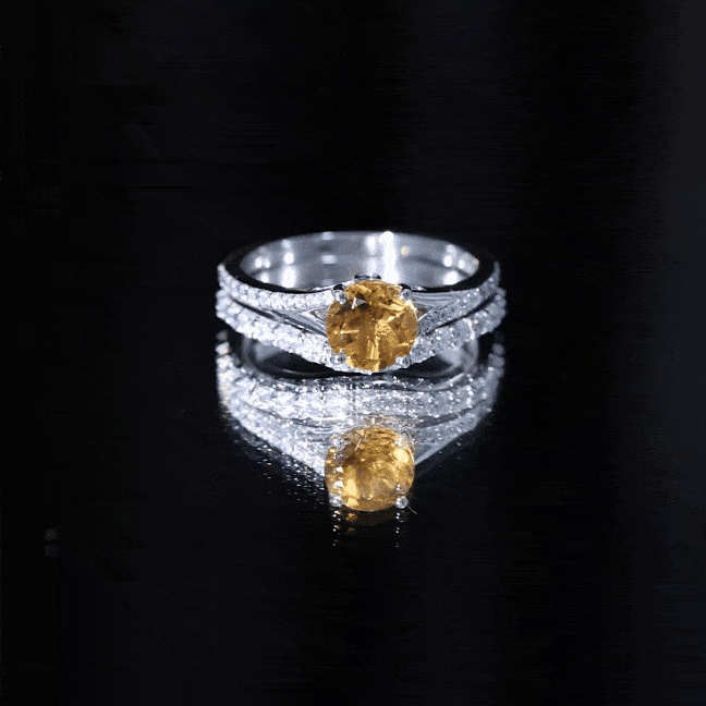 Anillo de compromiso de citrino real certificado con banda de boda de moissanita