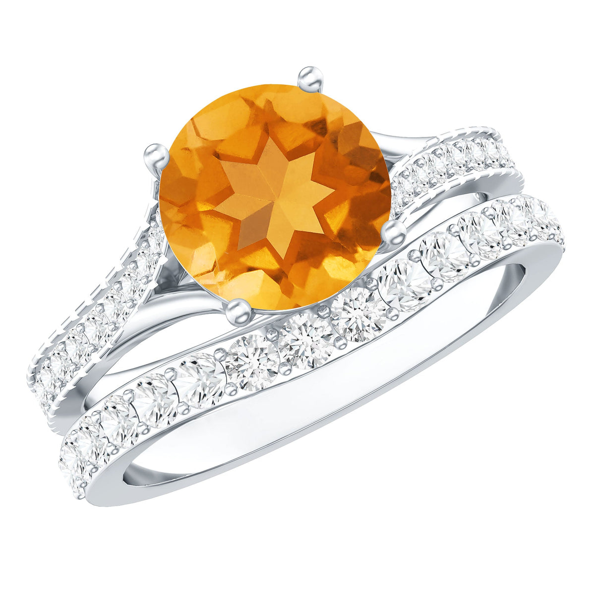 Anillo de compromiso de citrino real certificado con banda de boda de moissanita