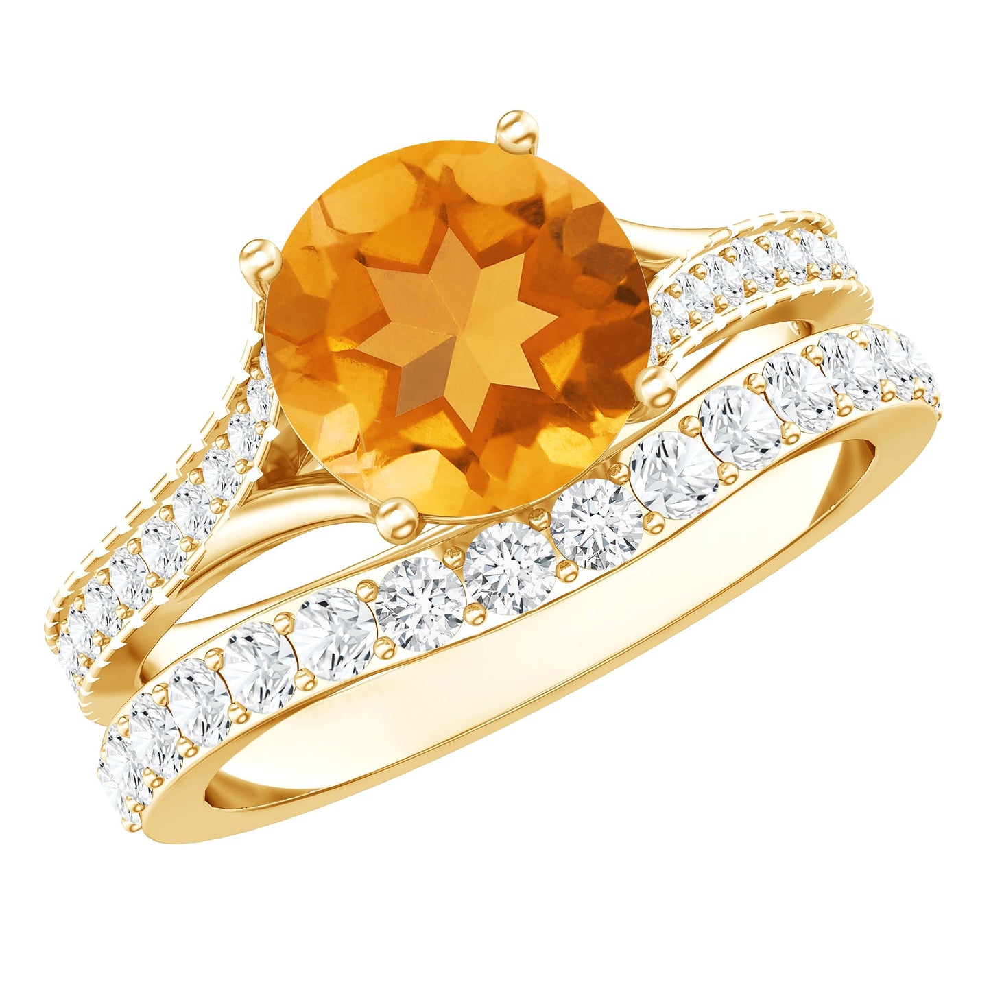 Anillo de compromiso de citrino real certificado con banda de boda de moissanita
