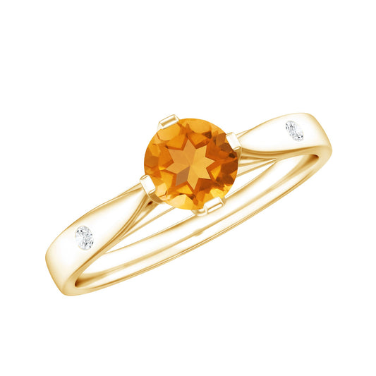 Anillo de promesa de citrino real certificado con diamante