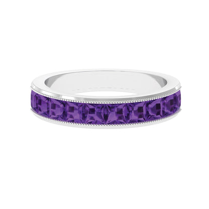 Natural Princess Cut Amethyst Half Eternity Ring for Women