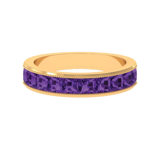 Anillo de amatista de medio engaste talla princesa natural para mujer