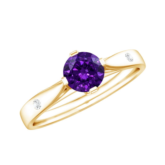 Anillo de amatista solitario de 0,4 quilates con forma redonda y diamante