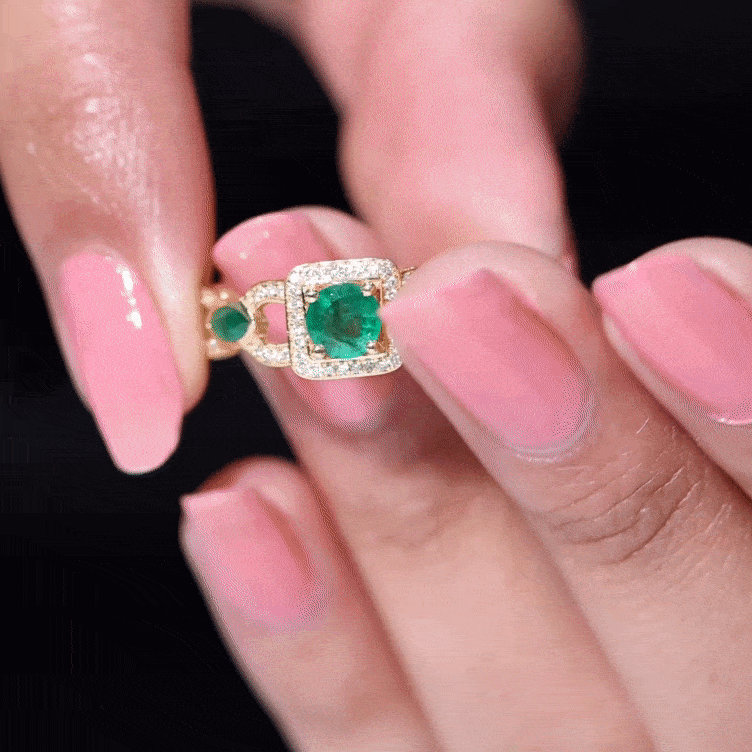 Anillo de compromiso de esmeralda y diamante de estilo vintage para mujer