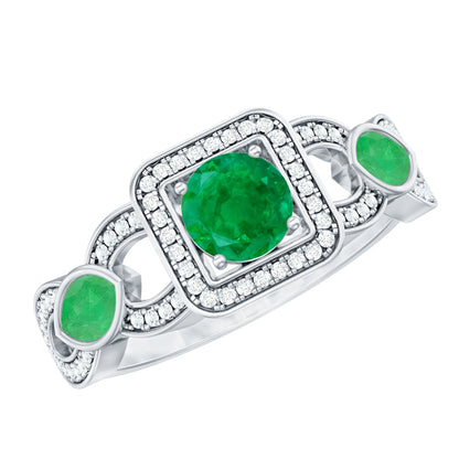 Anillo de compromiso de esmeralda y diamante de estilo vintage para mujer