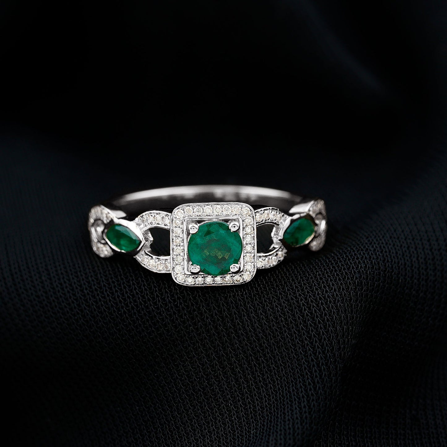 Anillo de compromiso de esmeralda y diamante de estilo vintage para mujer
