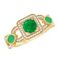 Anillo de compromiso de esmeralda y diamante de estilo vintage para mujer