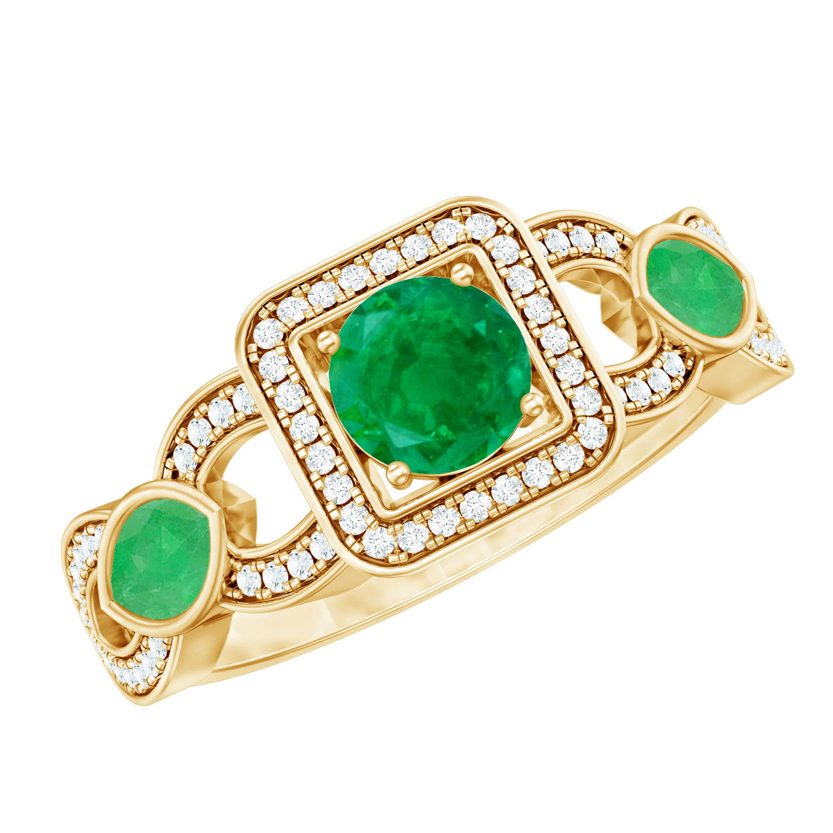 Anillo de compromiso de esmeralda y diamante de estilo vintage para mujer