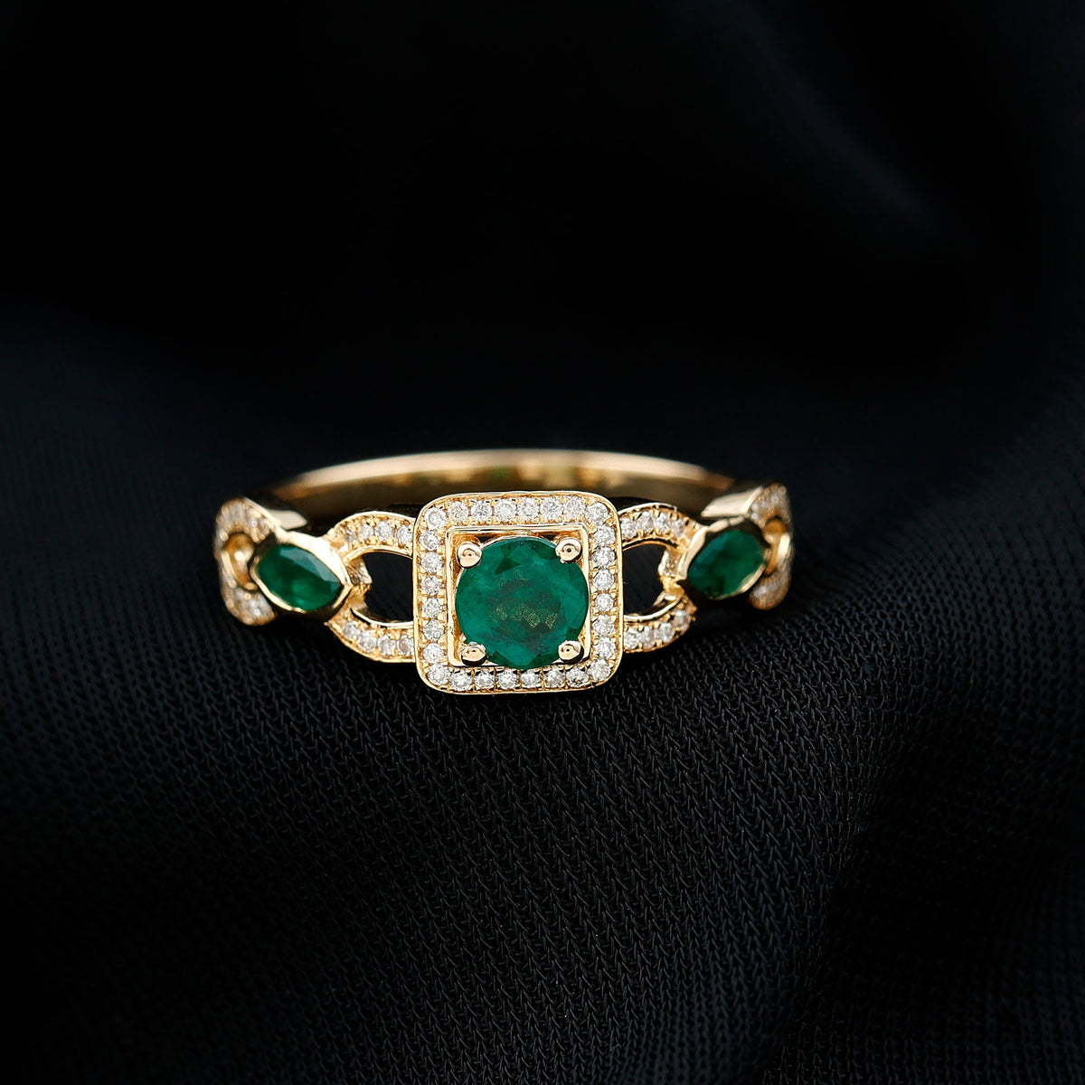 Anillo de compromiso de esmeralda y diamante de estilo vintage para mujer