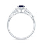 Vintage Looking Blue Sapphire with Diamond Halo Engagement Ring
