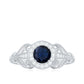 Vintage Looking Blue Sapphire with Diamond Halo Engagement Ring