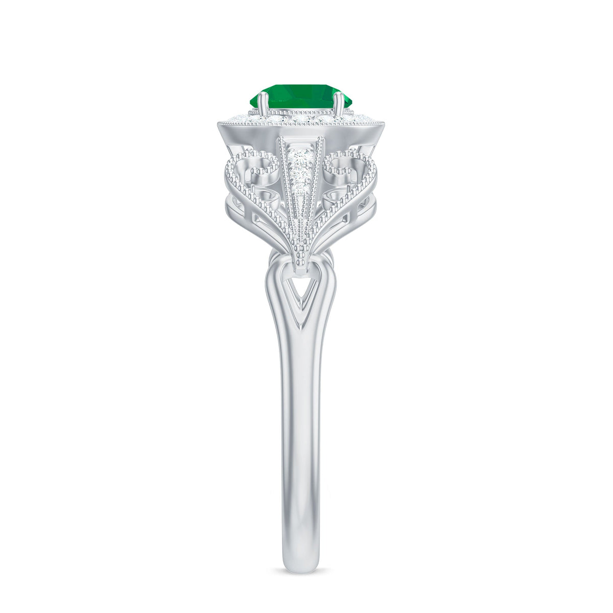 AAA Quality Emerald and Diamond Vintage Inspired Engagement Ring