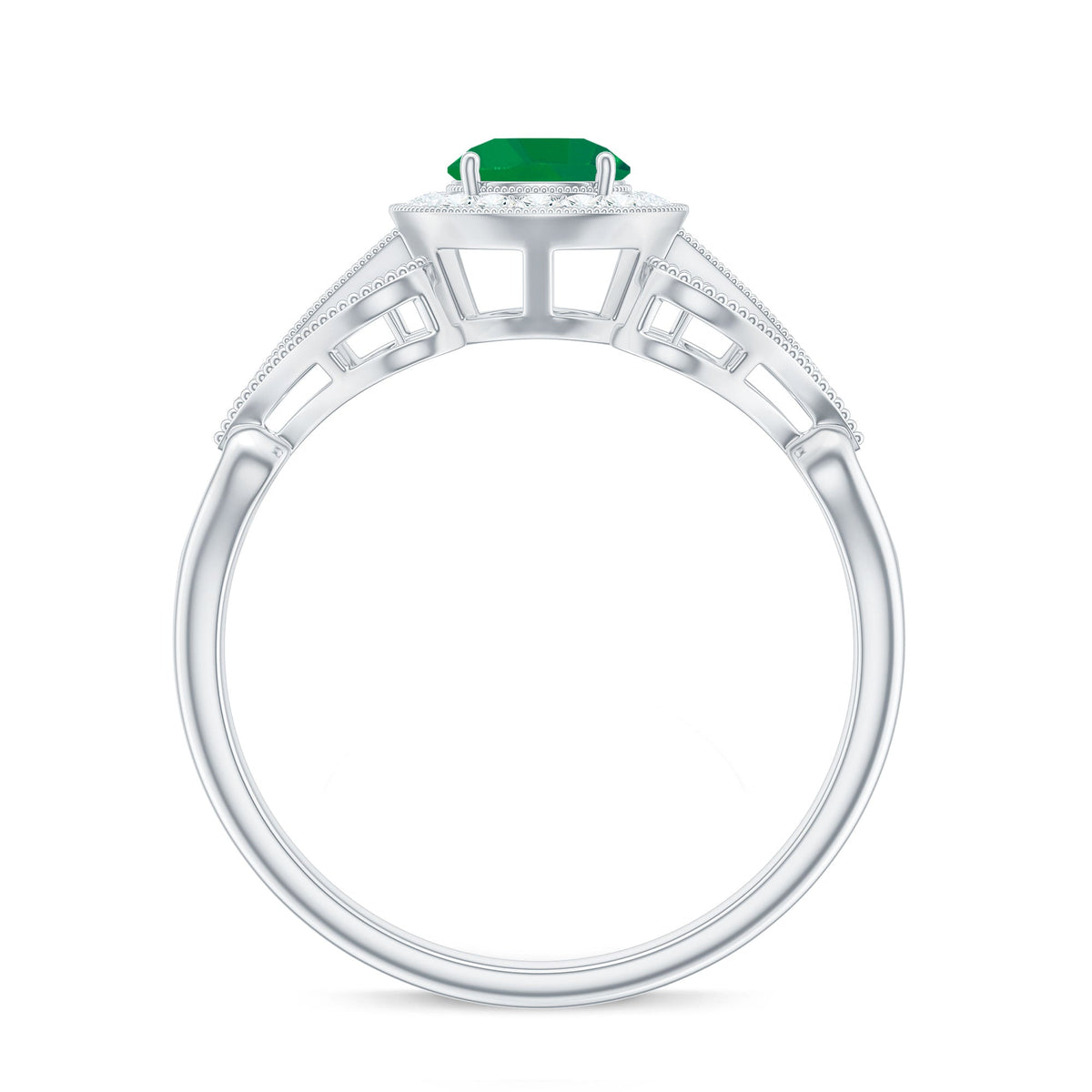 AAA Quality Emerald and Diamond Vintage Inspired Engagement Ring