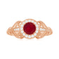 Anillo de compromiso retro de rubí natural de 0,6 quilates con halo de diamantes