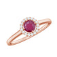 Genuine Ruby Promise Ring with Diamond Halo