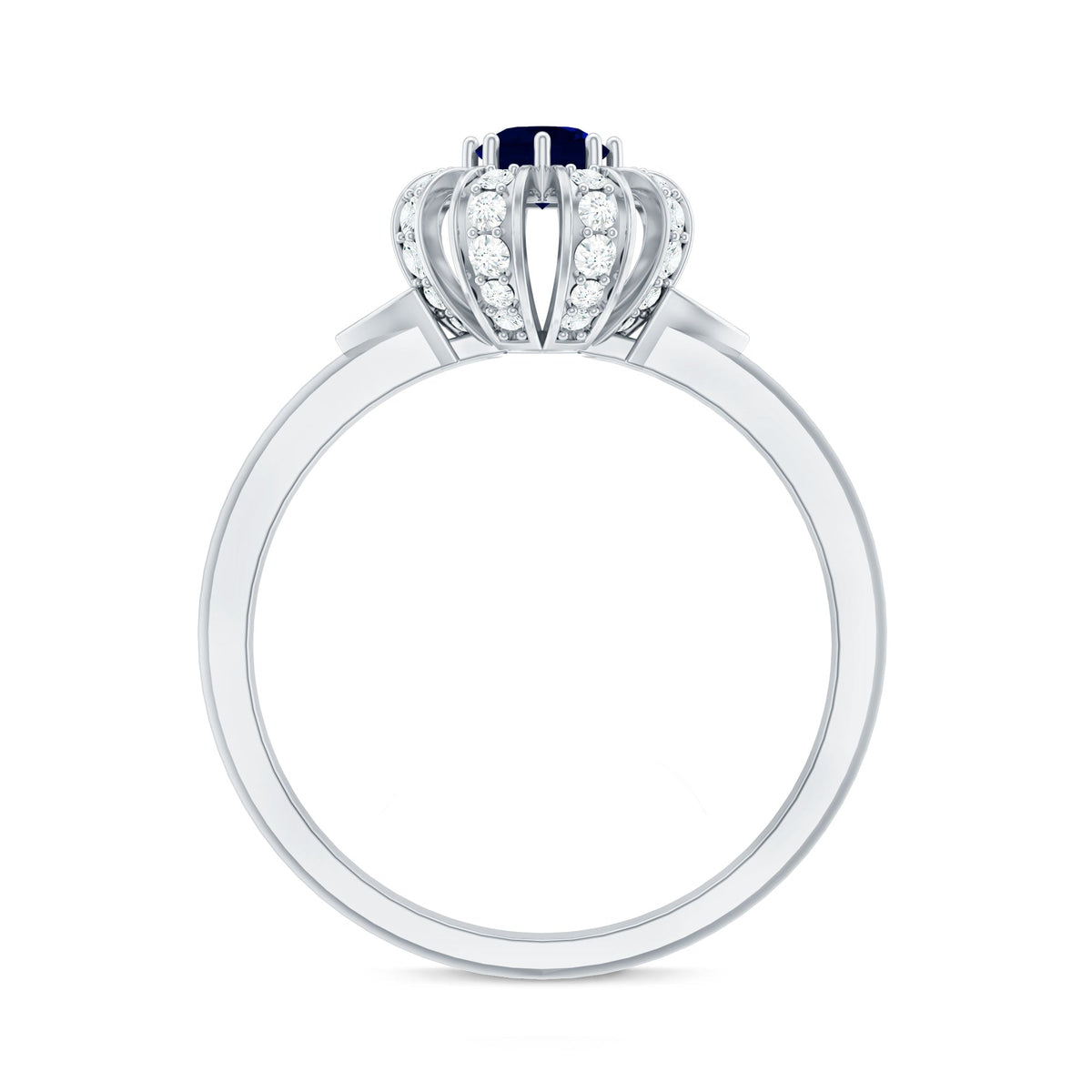 Real Blue Sapphire Flower Engagement Ring with Diamond