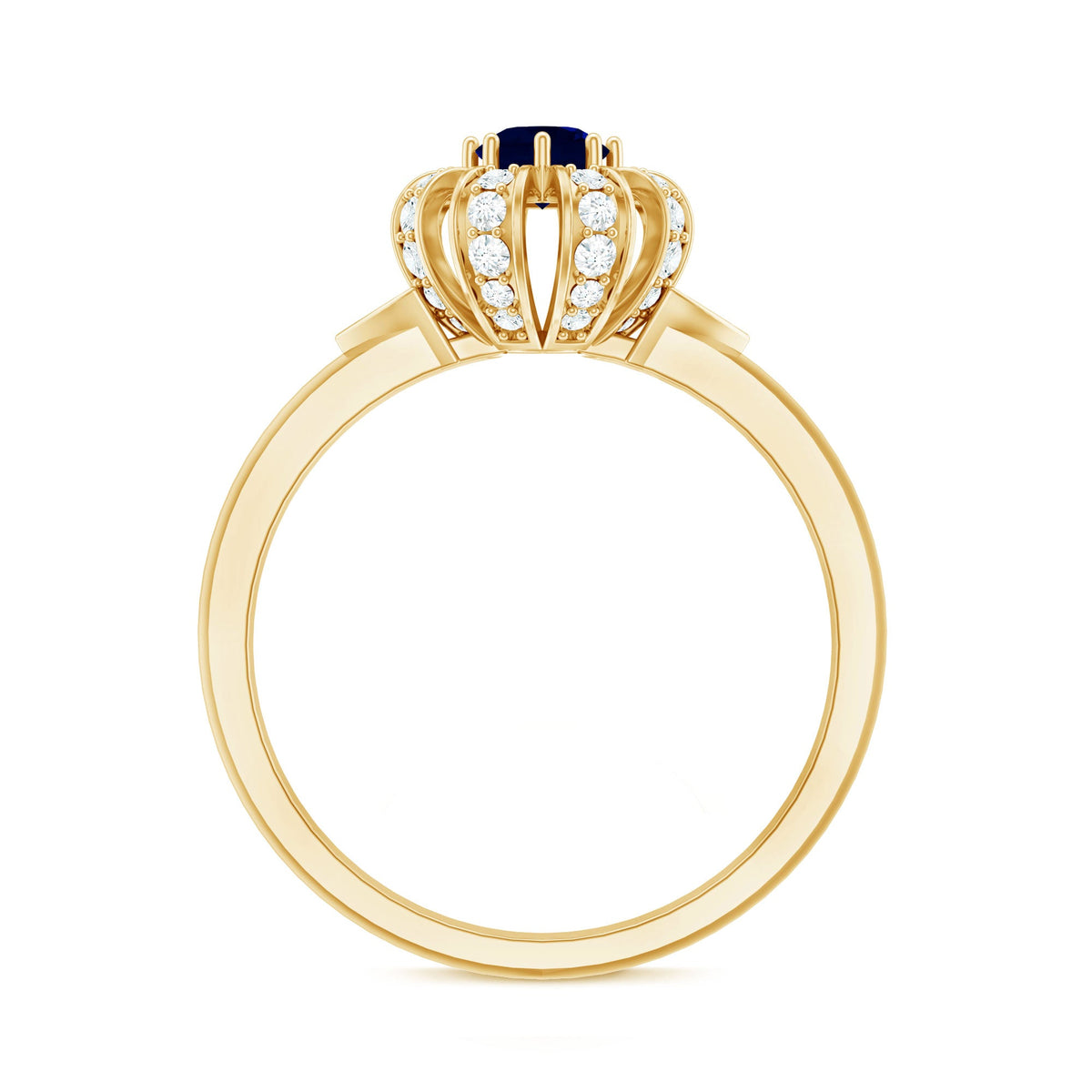 Real Blue Sapphire Flower Engagement Ring with Diamond